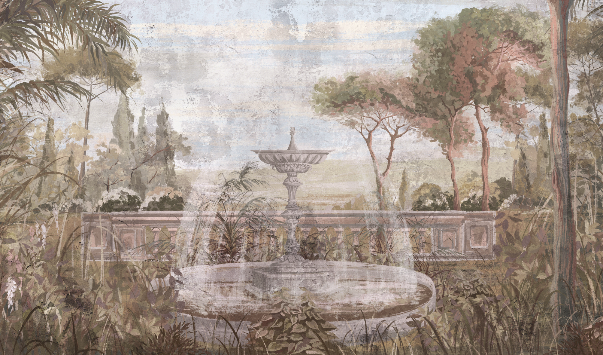 Graphic,Illustration,Of,A,Toscana,Garden.,Design,For,Interior,Project,