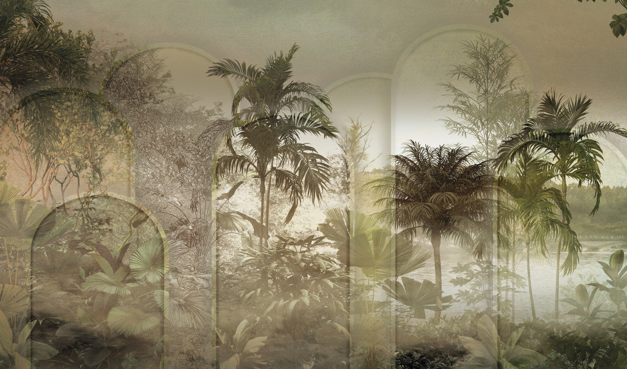 Tropical,Trees,And,Leaves,In,Foggy,Forest,Wallpaper,Design,-