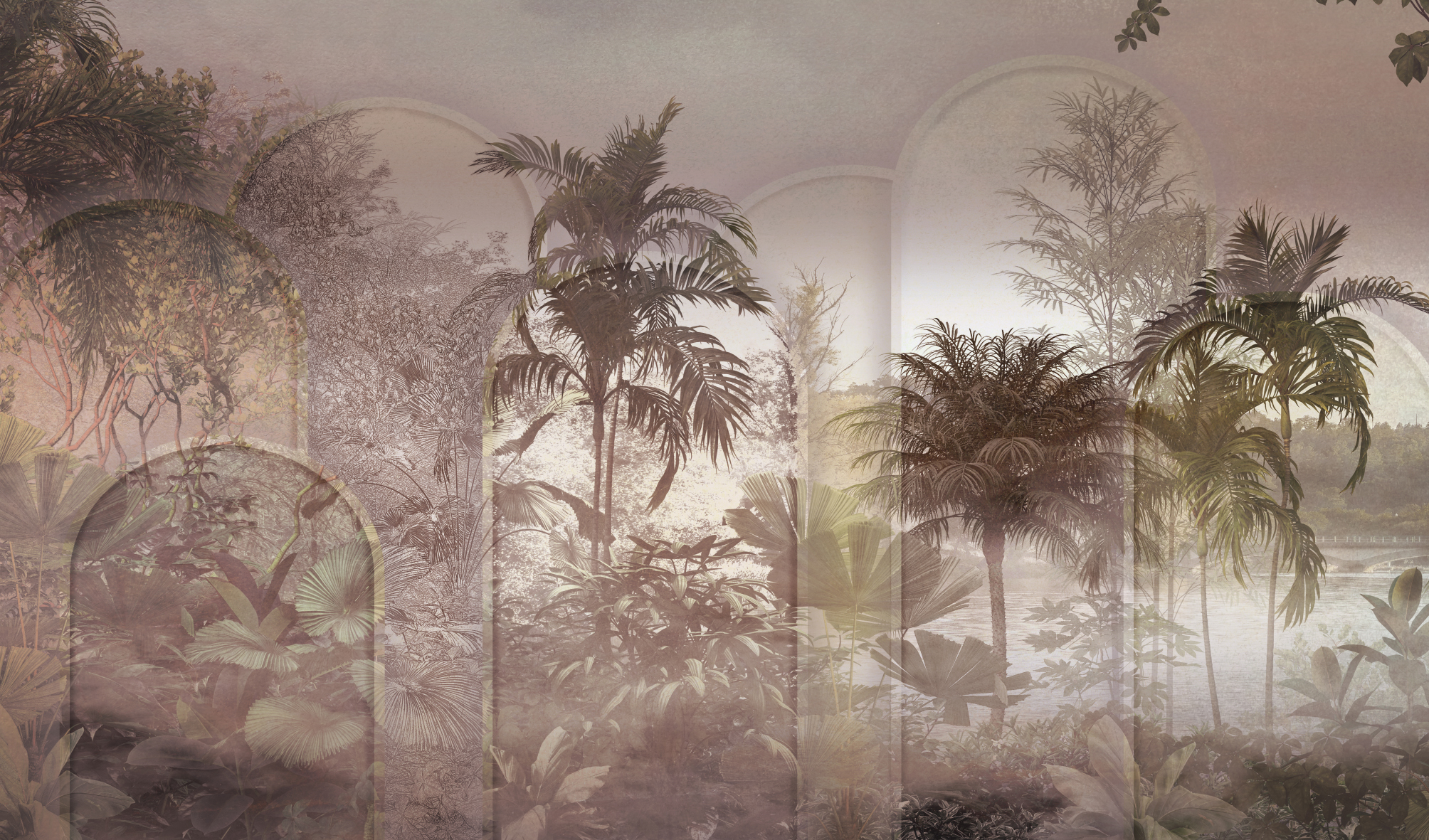 Tropical,Trees,And,Leaves,In,Foggy,Forest,Wallpaper,Design,-