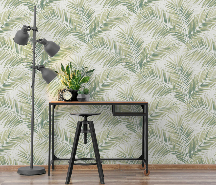 Stylish,Workplace,With,Green,Houseplants,Near,White,Wall