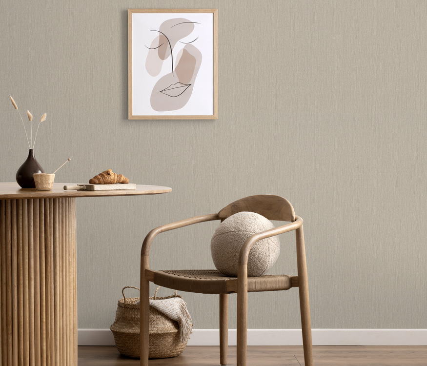 Minimalist,Composition,Of,Dining,Interior,With,Round,Wooden,Table,,Design